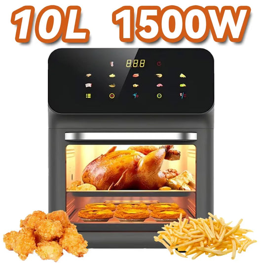 10L Large Capacity Air Fryer 1500W Multi-function Roasting&Frying Machine Visual LED Touch Panel Electric Oil Free Air Fryer