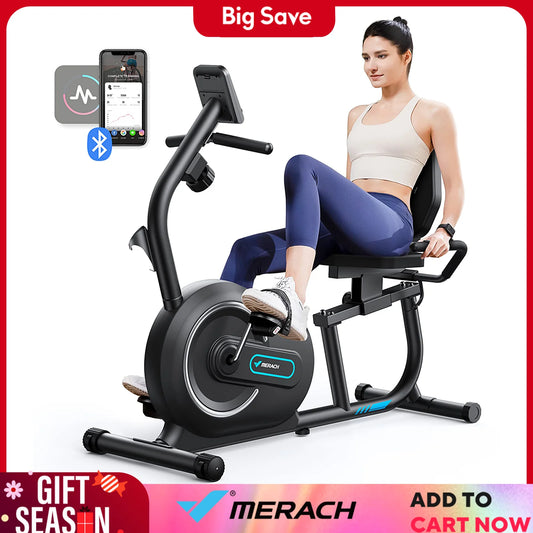 MERACH Recumbent Exercise Bike for Home with Smart Bluetooth Exclusive App Connectivity Heart Rate Handle   Magnetic Bikes S08