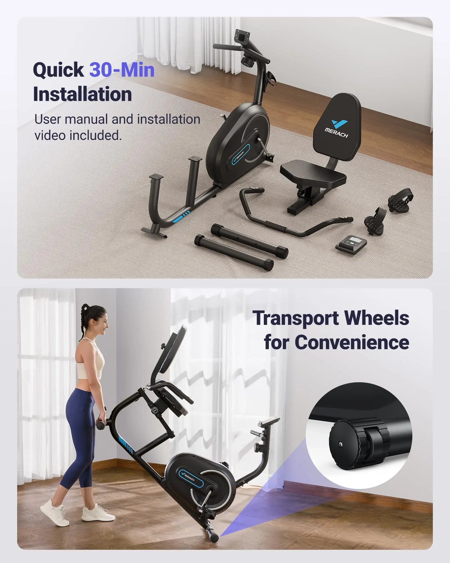 MERACH Recumbent Exercise Bike for Home with Smart Bluetooth Exclusive App Connectivity Heart Rate Handle   Magnetic Bikes S08