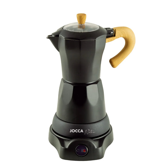 Jocca 6-mug (300 ml) Nature range traditional mocha electric coffee maker with heat maintenance system, 360 ° rotating base, 480W and elegant aluminum design with wood touches