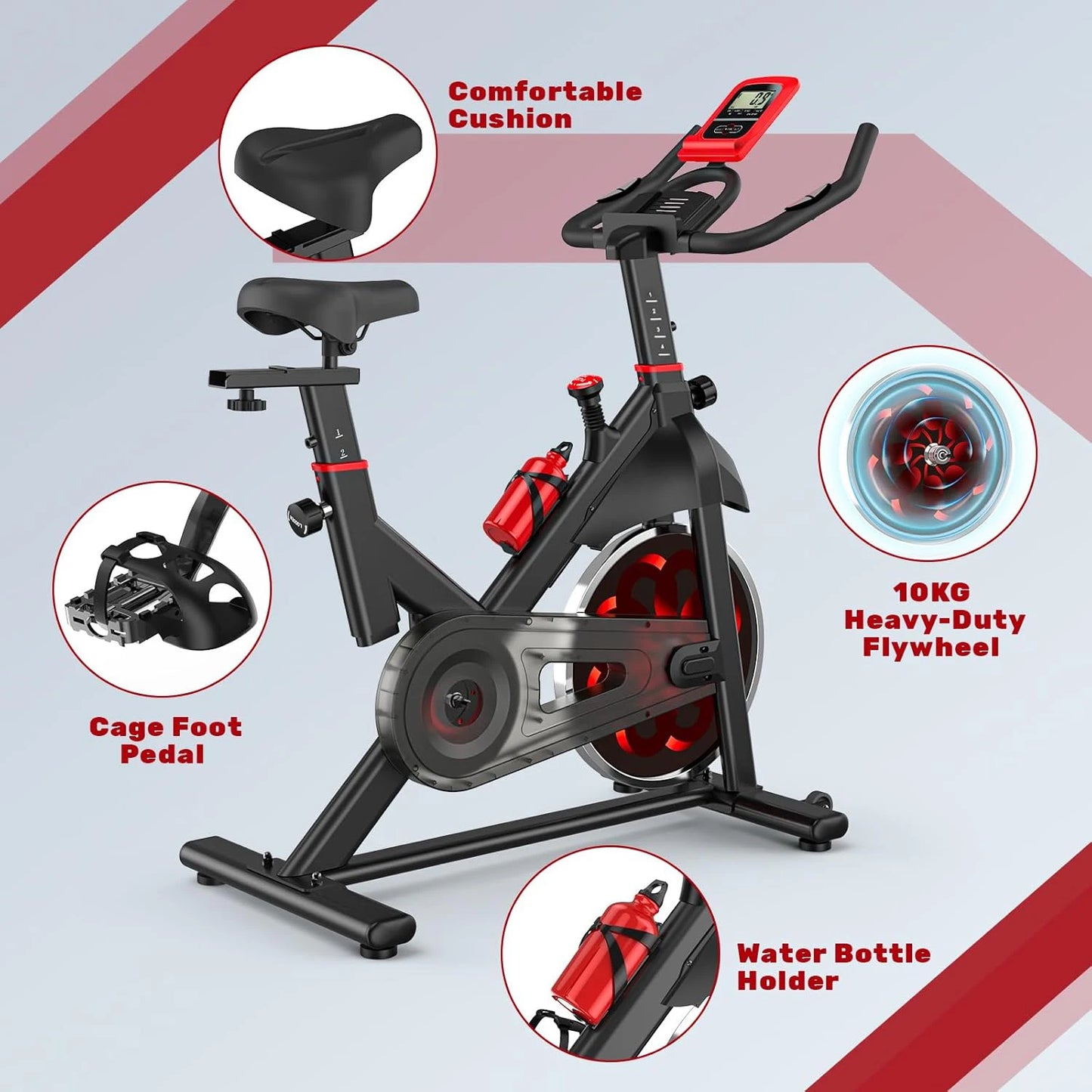 Exercise Bike Spinning Bike Indoor 6kg Flywheel Quiet Magnetic Resistance and Pulse Sensor Ergometer Bicycle 150kg Load Capacity