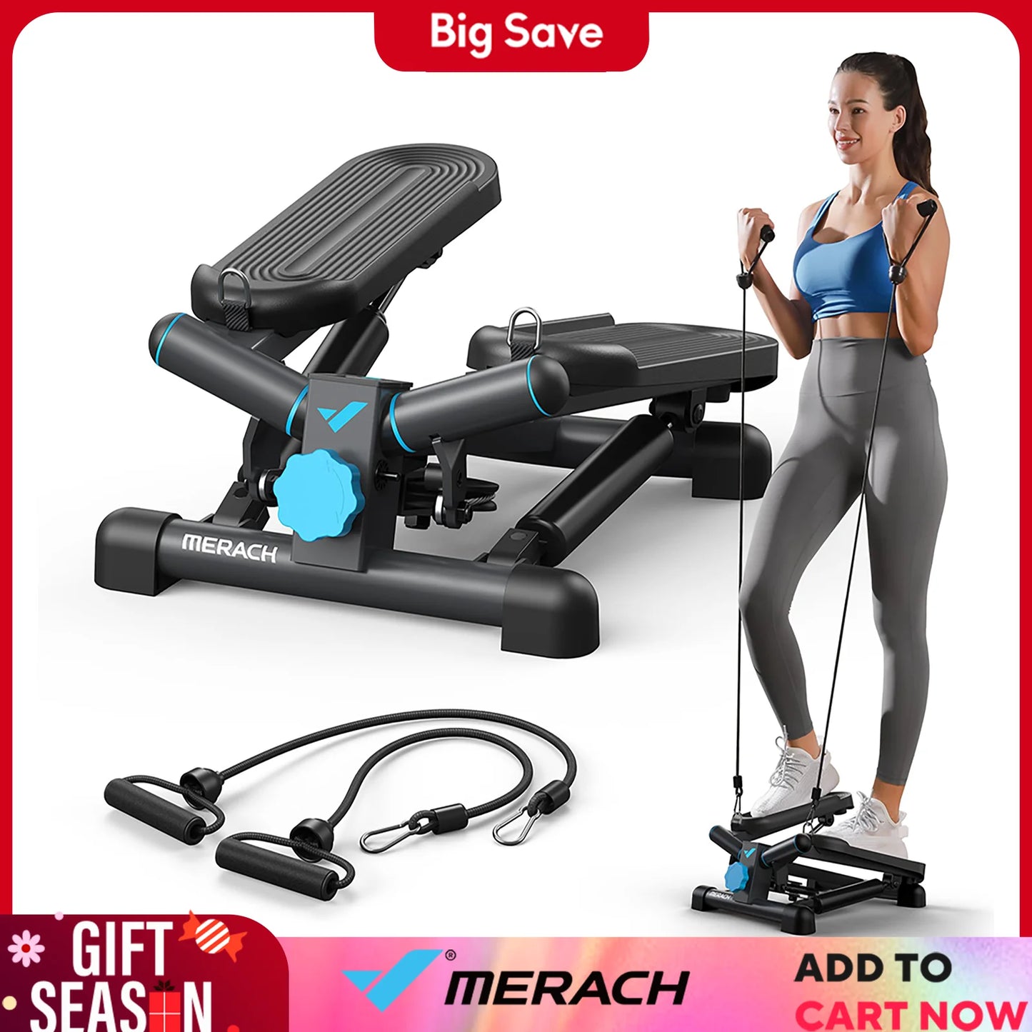 MERACH Mini Stepper for Exercise Twist Stair Stepper 330LBS Capacity Equipment with Resistance Bands Full Body Workout at Home