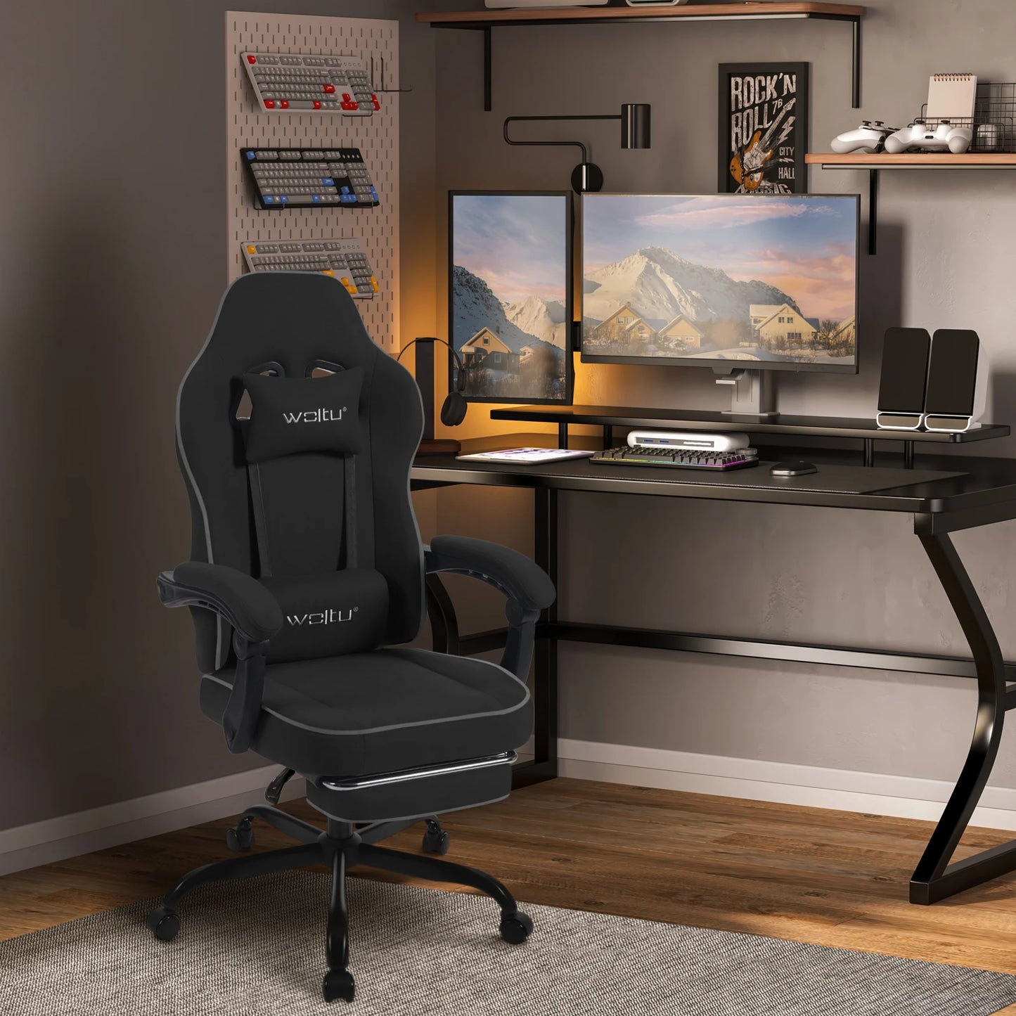 Swivel Gamer Chair Gaming Chair Ergonomic Office Computer Chair with Lumbar Cushion Pillow Footrest