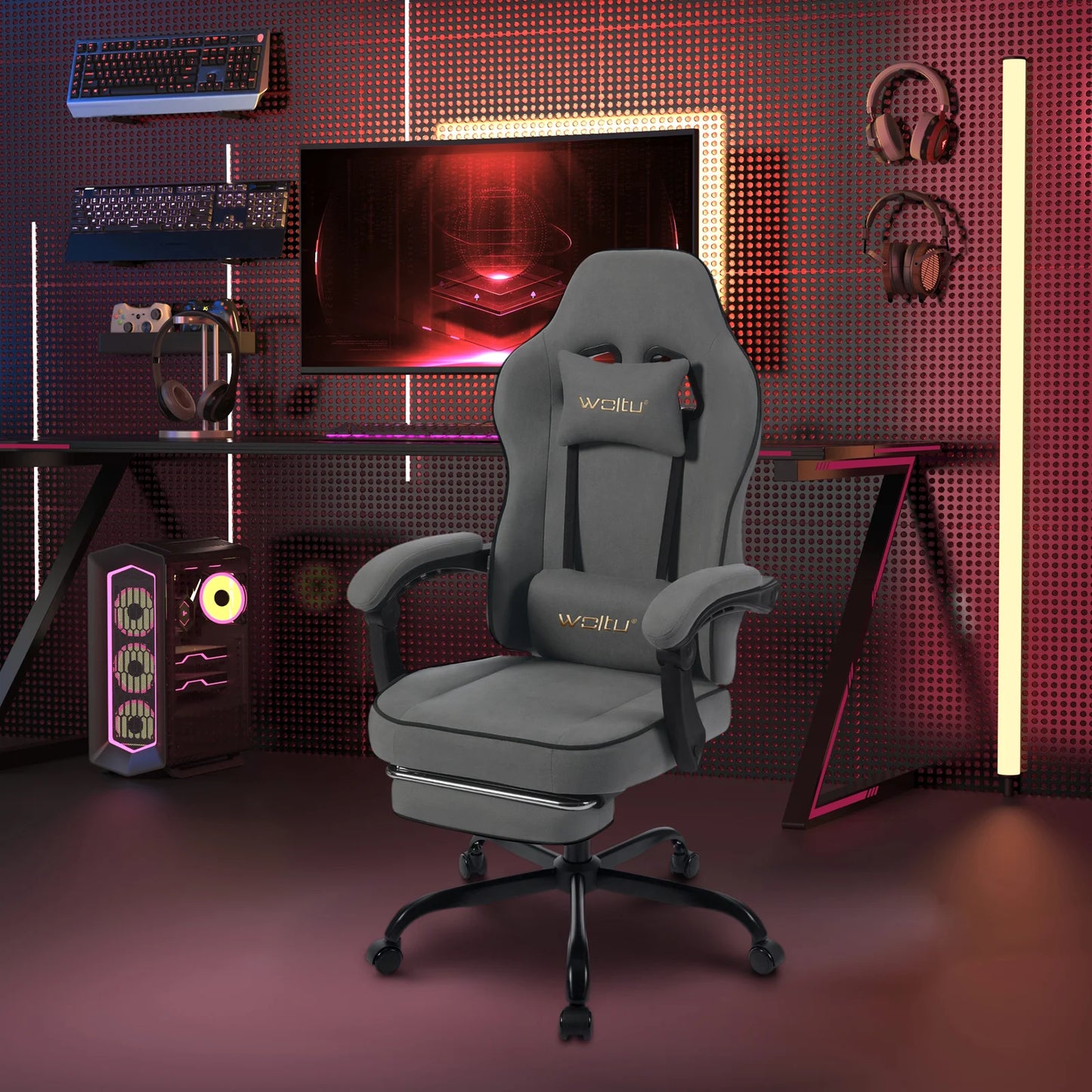 Swivel Gamer Chair Gaming Chair Ergonomic Office Computer Chair with Lumbar Cushion Pillow Footrest