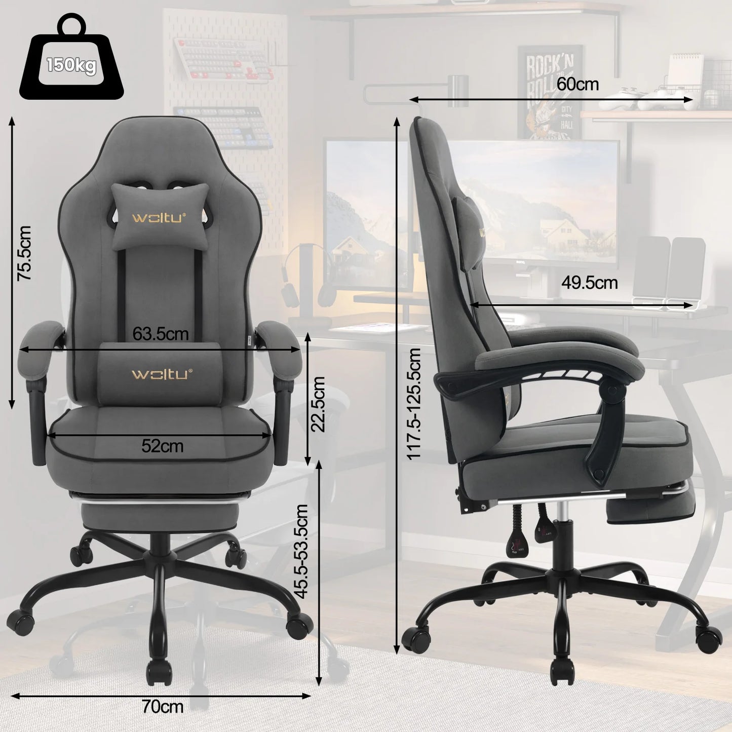 Swivel Gamer Chair Gaming Chair Ergonomic Office Computer Chair with Lumbar Cushion Pillow Footrest