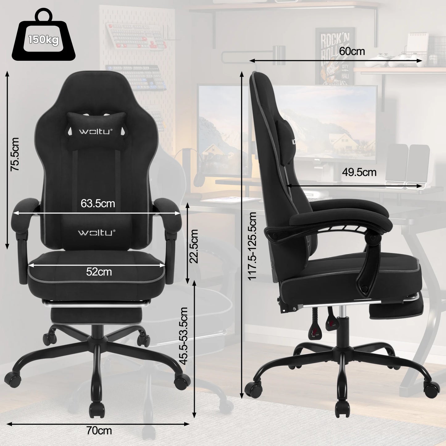 Swivel Gamer Chair Gaming Chair Ergonomic Office Computer Chair with Lumbar Cushion Pillow Footrest