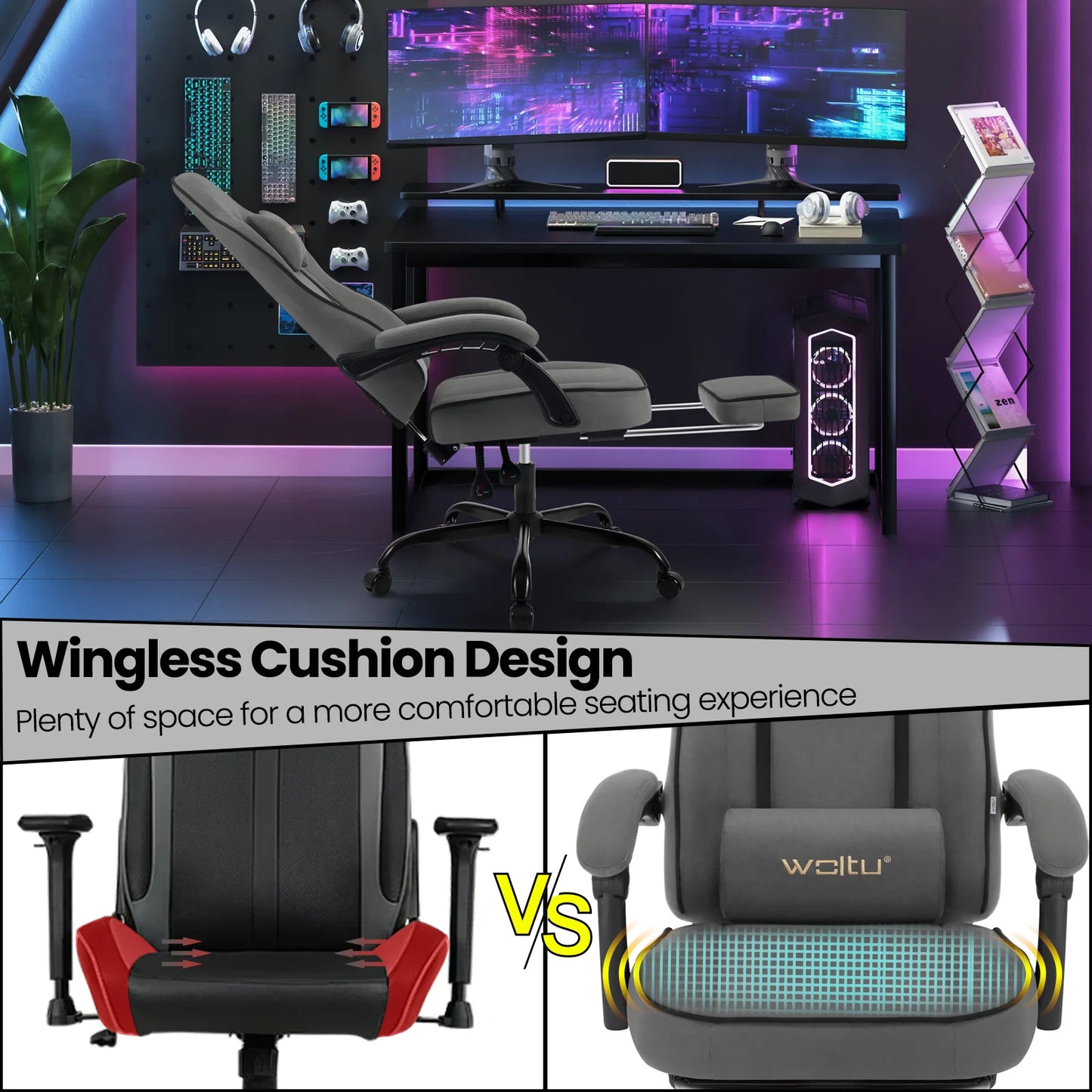 Swivel Gamer Chair Gaming Chair Ergonomic Office Computer Chair with Lumbar Cushion Pillow Footrest