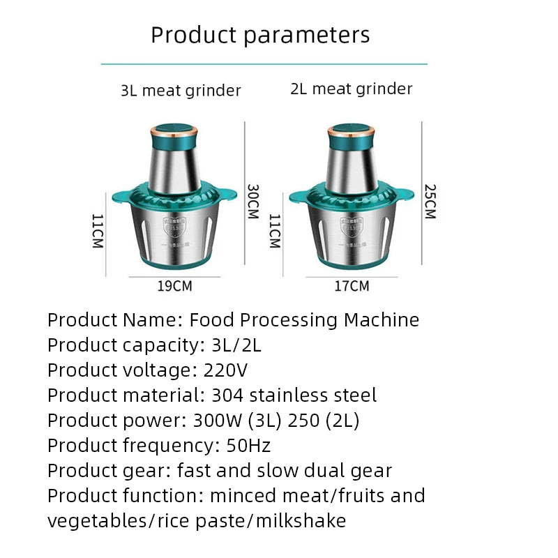 Electric Meat Grinders 3L Food Crusher 6S Stainless Steel Multifunctional Vegetable Slicer Processor Chopper Kitchen Appliances