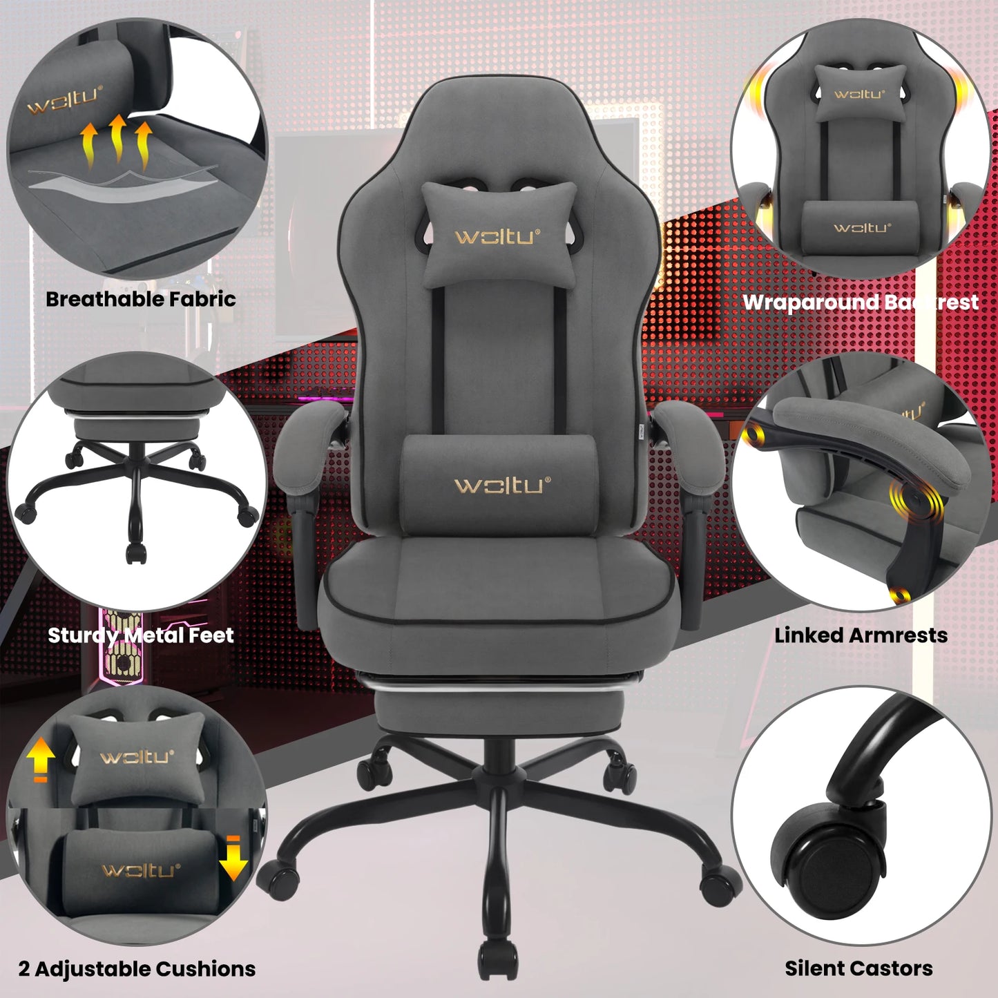 Swivel Gamer Chair Gaming Chair Ergonomic Office Computer Chair with Lumbar Cushion Pillow Footrest