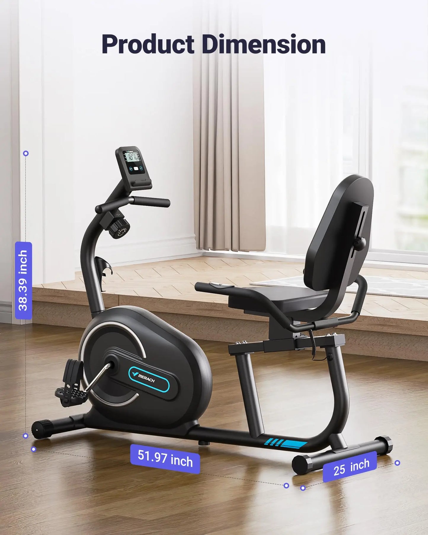 MERACH Recumbent Exercise Bike for Home with Smart Bluetooth Exclusive App Connectivity Heart Rate Handle   Magnetic Bikes S08