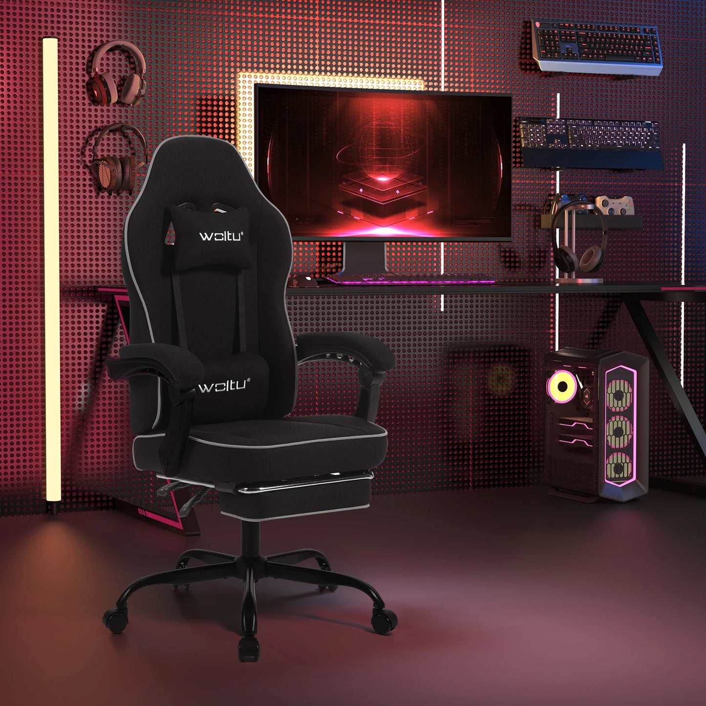 Swivel Gamer Chair Gaming Chair Ergonomic Office Computer Chair with Lumbar Cushion Pillow Footrest