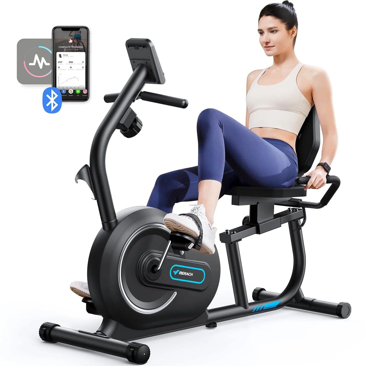 MERACH Recumbent Exercise Bike for Home with Smart Bluetooth Exclusive App Connectivity Heart Rate Handle   Magnetic Bikes S08