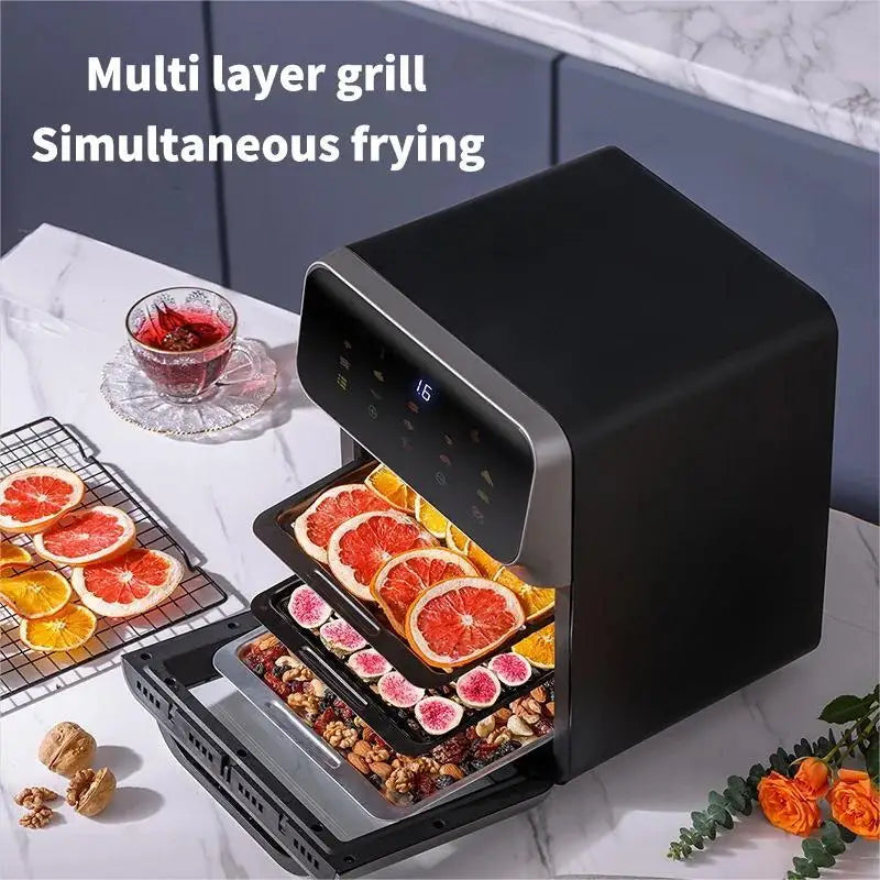 10L Large Capacity Air Fryer 1500W Multi-function Roasting&Frying Machine Visual LED Touch Panel Electric Oil Free Air Fryer