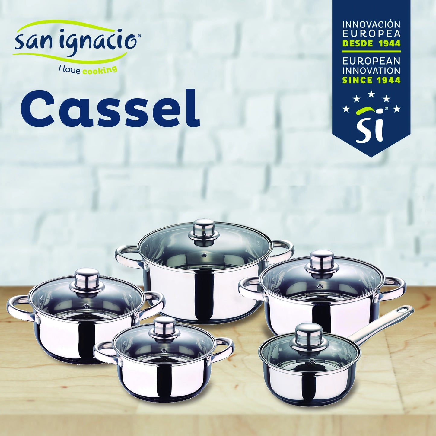 San Ignacio Cassel 12-Piece Cookware Set in Stainless Steel with Pan Set (16/20/24 cm) San Ignacio Navy Red in Pressed Aluminum