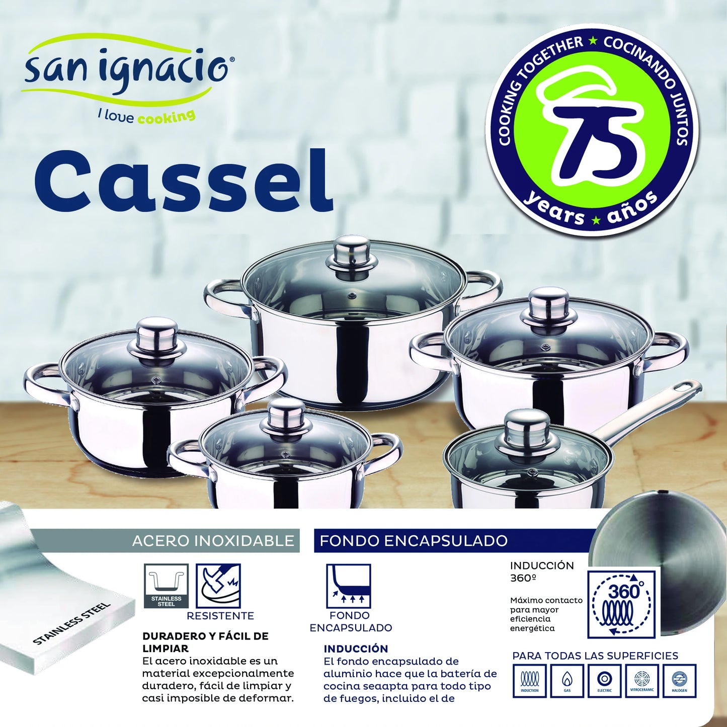 San Ignacio Cassel 12-Piece Cookware Set in Stainless Steel with Pan Set (16/20/24 cm) San Ignacio Navy Red in Pressed Aluminum