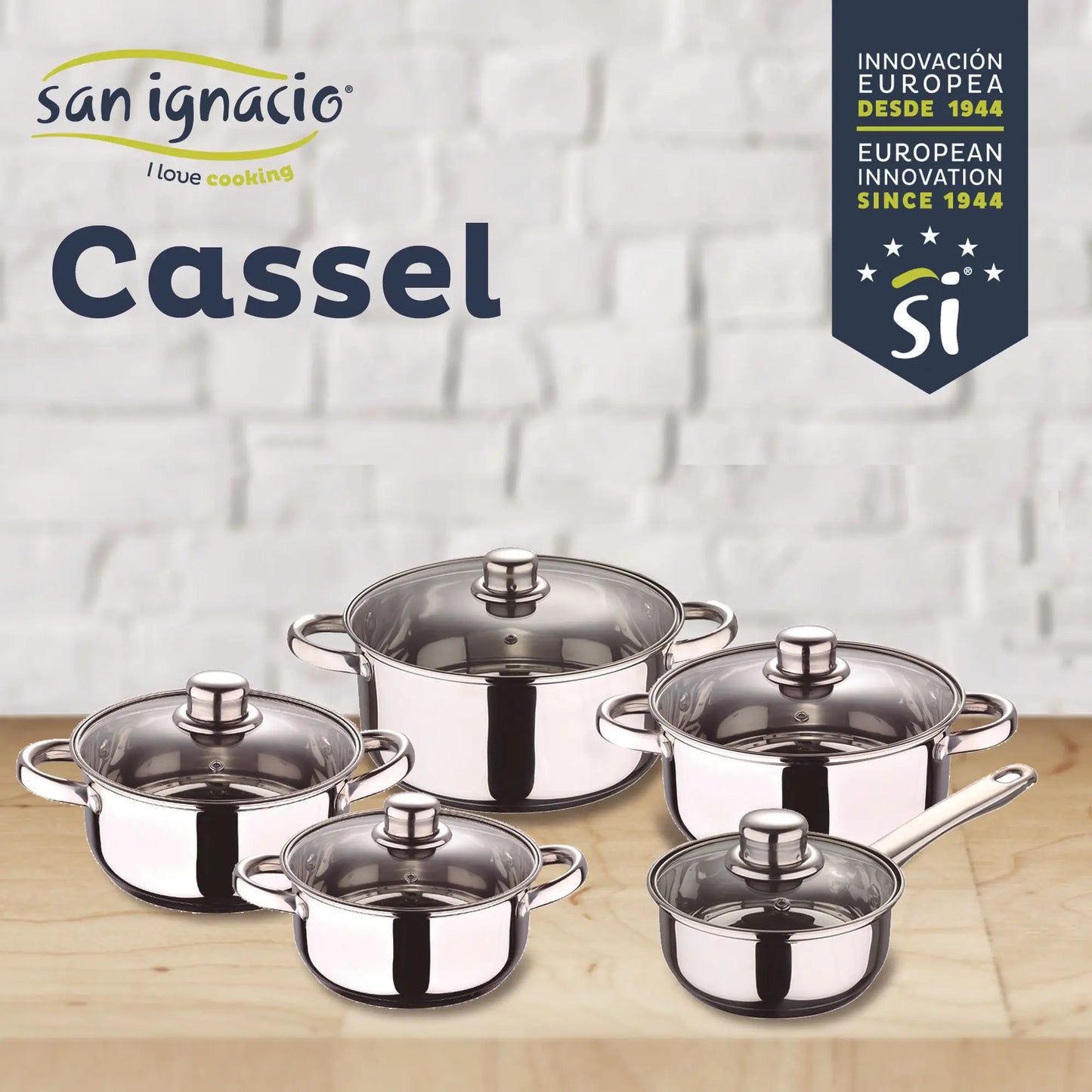 San Ignacio Cassel 12-Piece Cookware Set in Stainless Steel with Pan Set (16/20/24 cm) San Ignacio Navy Red in Pressed Aluminum