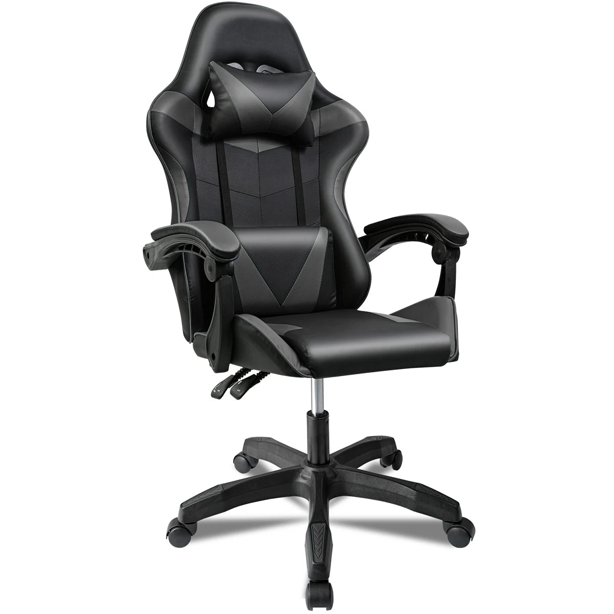 T-Lovendo Ergonomic Gaming Chair Desk for Video Game, Computer, Office, Study. Lumbar and Cervical Cushion. Height Adjustable and Reclining.