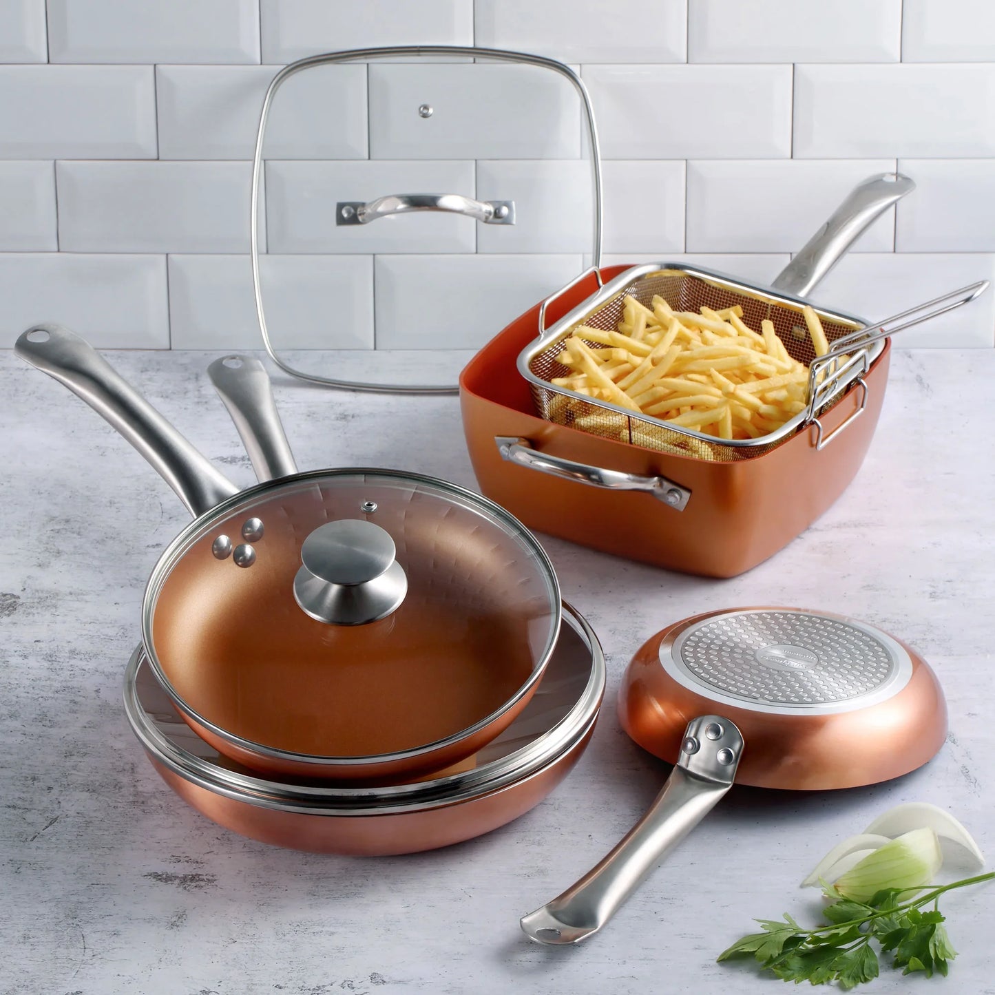 San Ignacio Optimum Copper 20/24/28cm (2 with Lid) Pressed Aluminum-Non-Stick-Induction Fit Set of 3 Pans