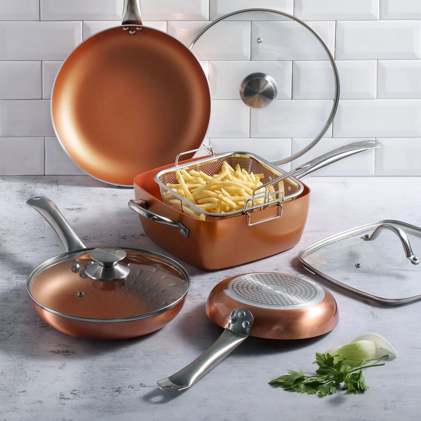 San Ignacio Optimum Copper 20/24/28cm (2 with Lid) Pressed Aluminum-Non-Stick-Induction Fit Set of 3 Pans