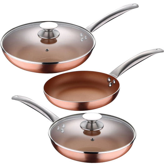 San Ignacio Optimum Copper 20/24/28cm (2 with Lid) Pressed Aluminum-Non-Stick-Induction Fit Set of 3 Pans