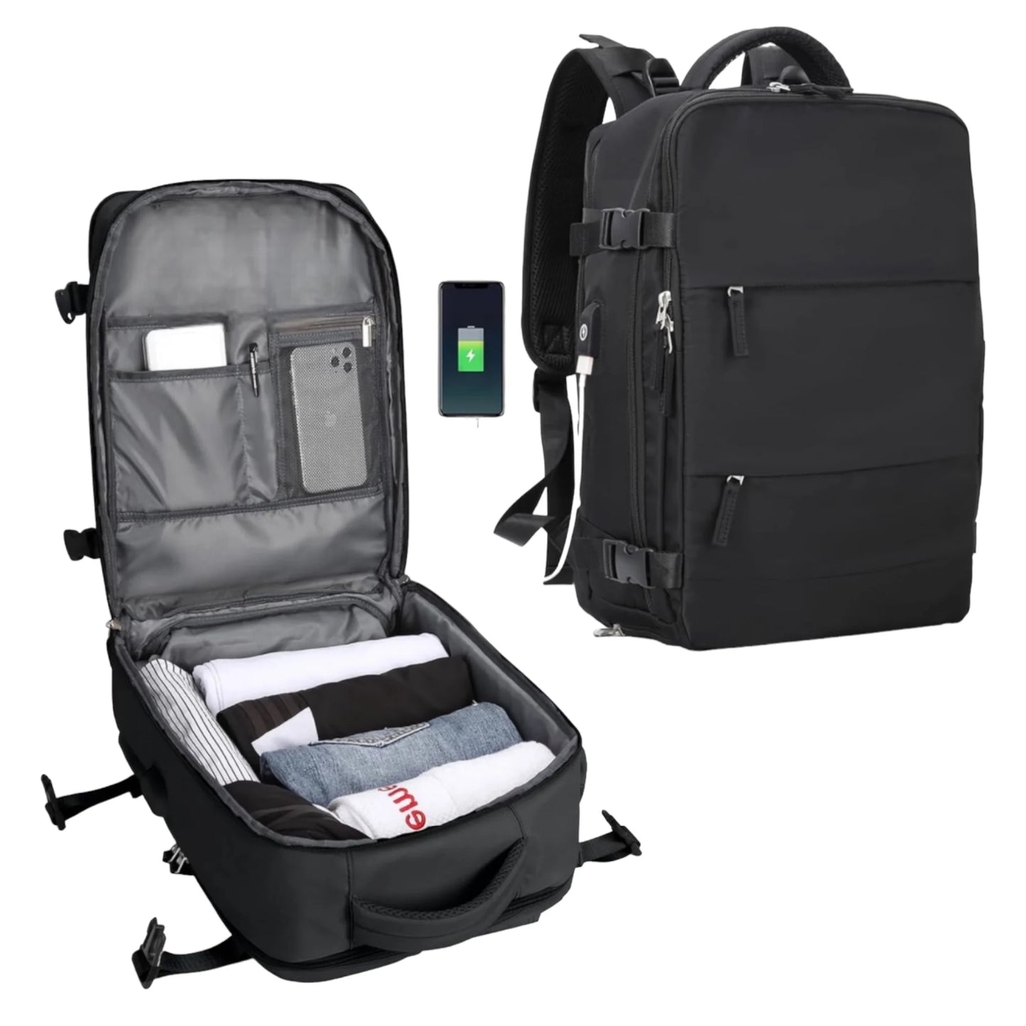 Travel Backpack for Airplane Cabin 45X36X20 for Vueling, Easyjet, Ryanair Waterproof and Spacious Hand Luggage with Shoe Compartment and USB Port Multifunctional Anti-Theft Backpack for Travel and Getaways (2210-002 2350 D1)