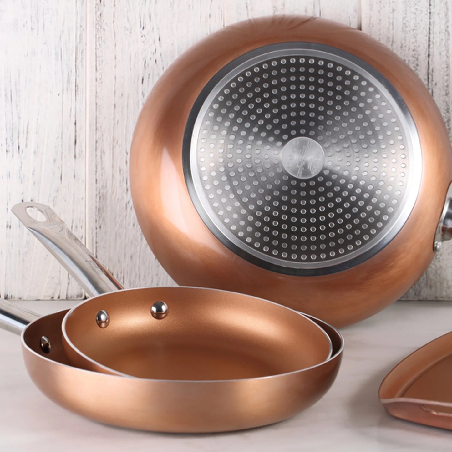 San Ignacio Optimum Copper 20/24/28cm (2 with Lid) Pressed Aluminum-Non-Stick-Induction Fit Set of 3 Pans