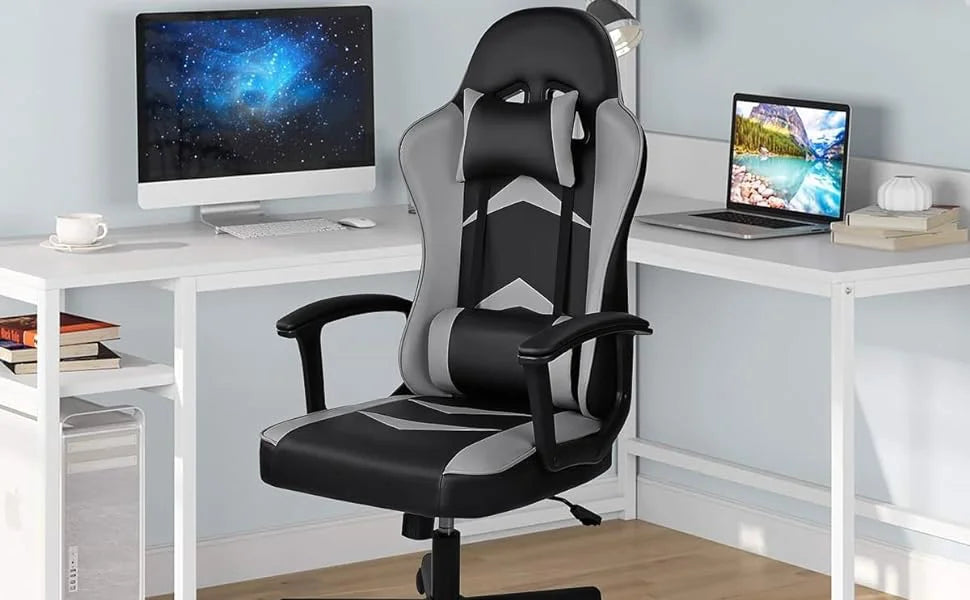 T-Lovendo - Gaming Chair with Lumbar and Cervical Cushion, Ergonomic, Height Adjustable and Reclining