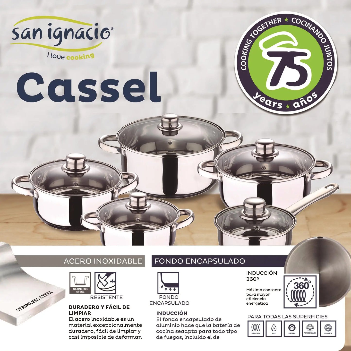 San Ignacio Cassel 12-Piece Cookware Set in Stainless Steel with Pan Set (16/20/24 cm) San Ignacio Navy Red in Pressed Aluminum