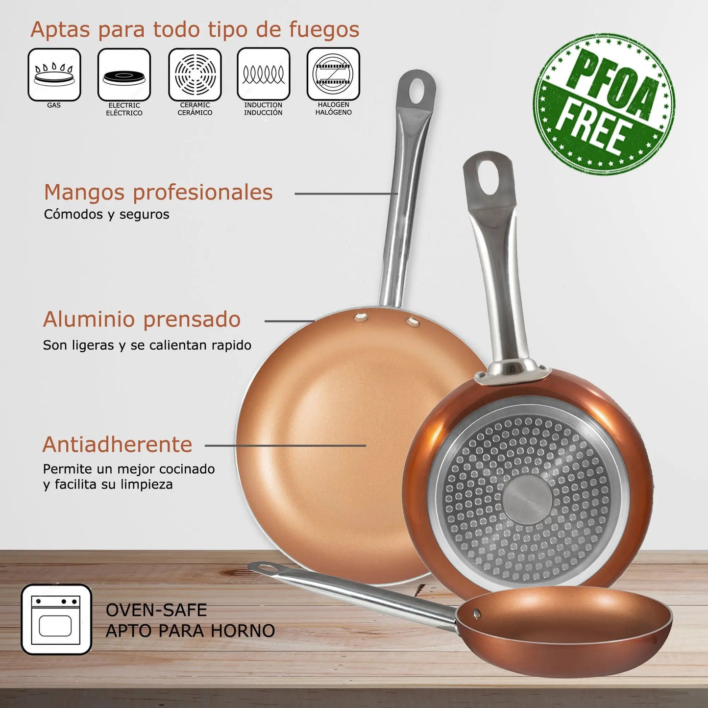 San Ignacio Optimum Copper 20/24/28cm (2 with Lid) Pressed Aluminum-Non-Stick-Induction Fit Set of 3 Pans