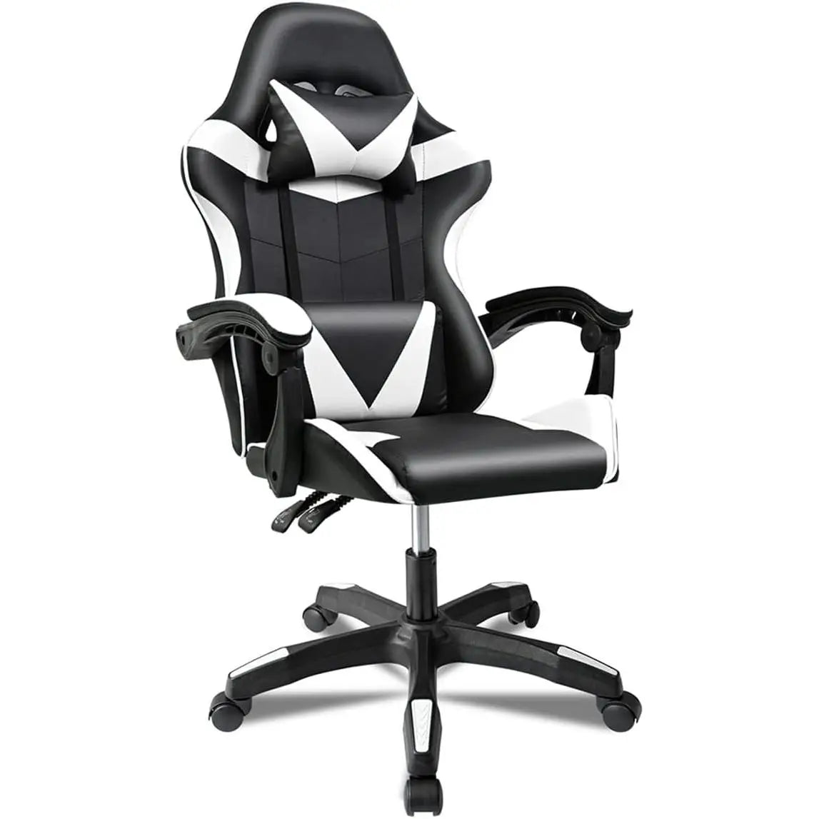 T-Lovendo Ergonomic Gaming Chair Desk for Video Game, Computer, Office, Study. Lumbar and Cervical Cushion. Height Adjustable and Reclining.