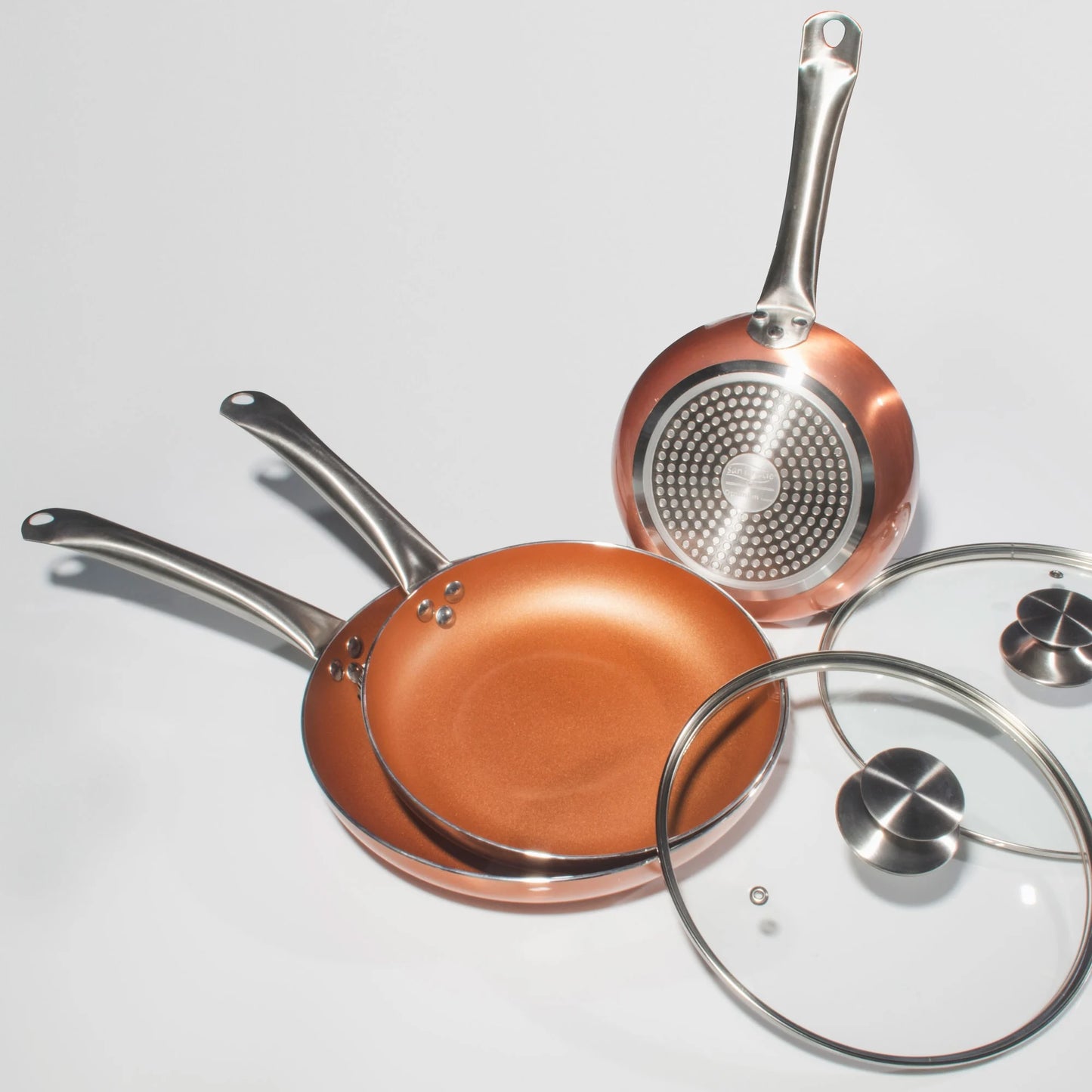 San Ignacio Optimum Copper 20/24/28cm (2 with Lid) Pressed Aluminum-Non-Stick-Induction Fit Set of 3 Pans