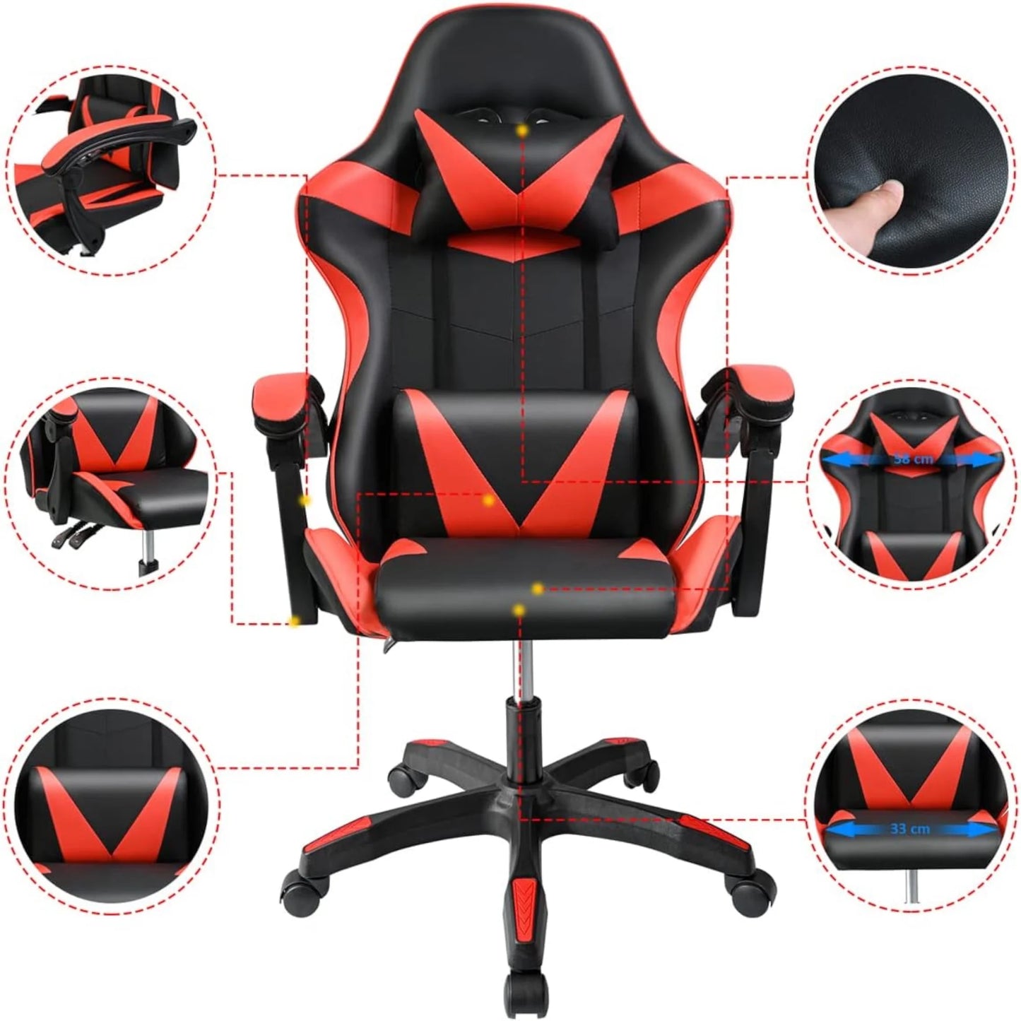 Gaming chair for desk, office and revolving Online games. Comfortable height adjustable chair for ergonomic Gaming, faux leather gaming chair, office Gaming racing chair It is ergonomic and with modern design. (7490 8490 S001