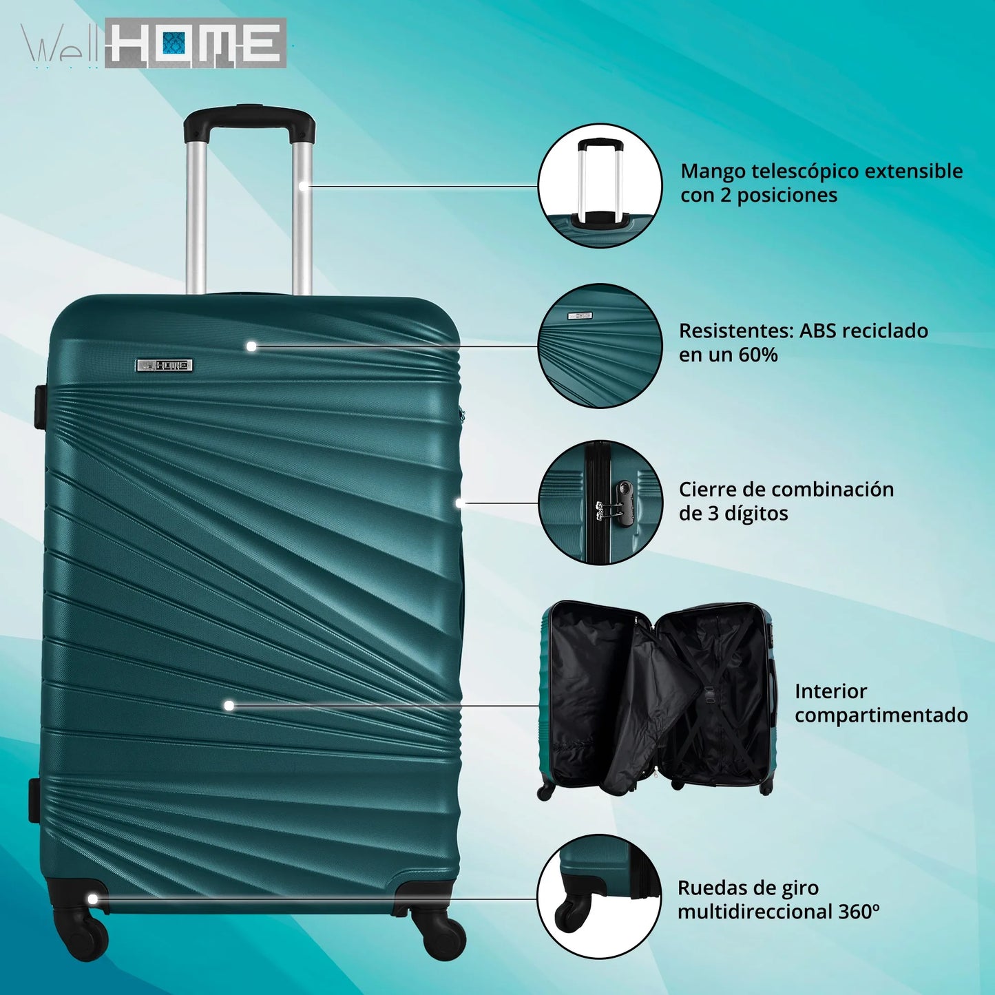 Travel Suitcases Well Home Furniture & Decoration Set of 3/4 Cabin Suitcases 56Cm/Medium 66Cm/Large 76cm and Toiletry Bag 23cm