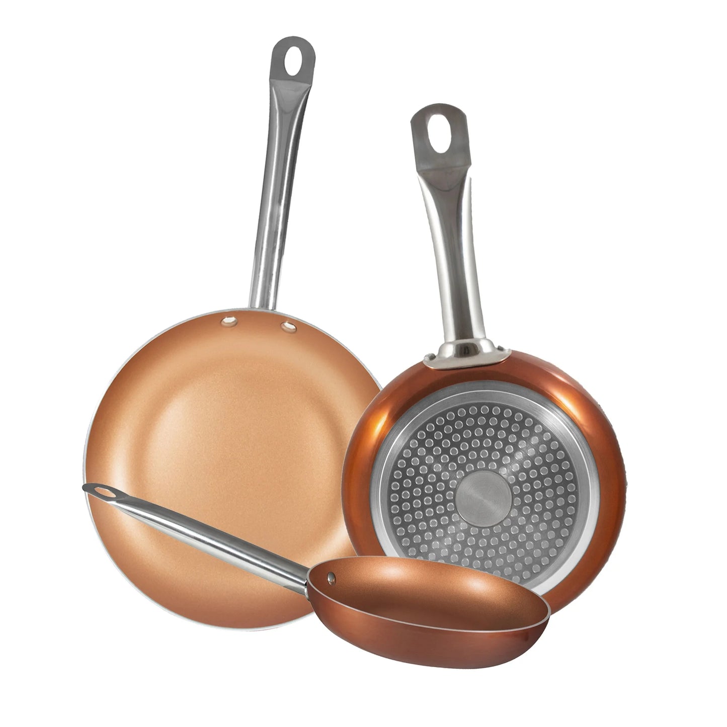 San Ignacio Optimum Copper 20/24/28cm (2 with Lid) Pressed Aluminum-Non-Stick-Induction Fit Set of 3 Pans