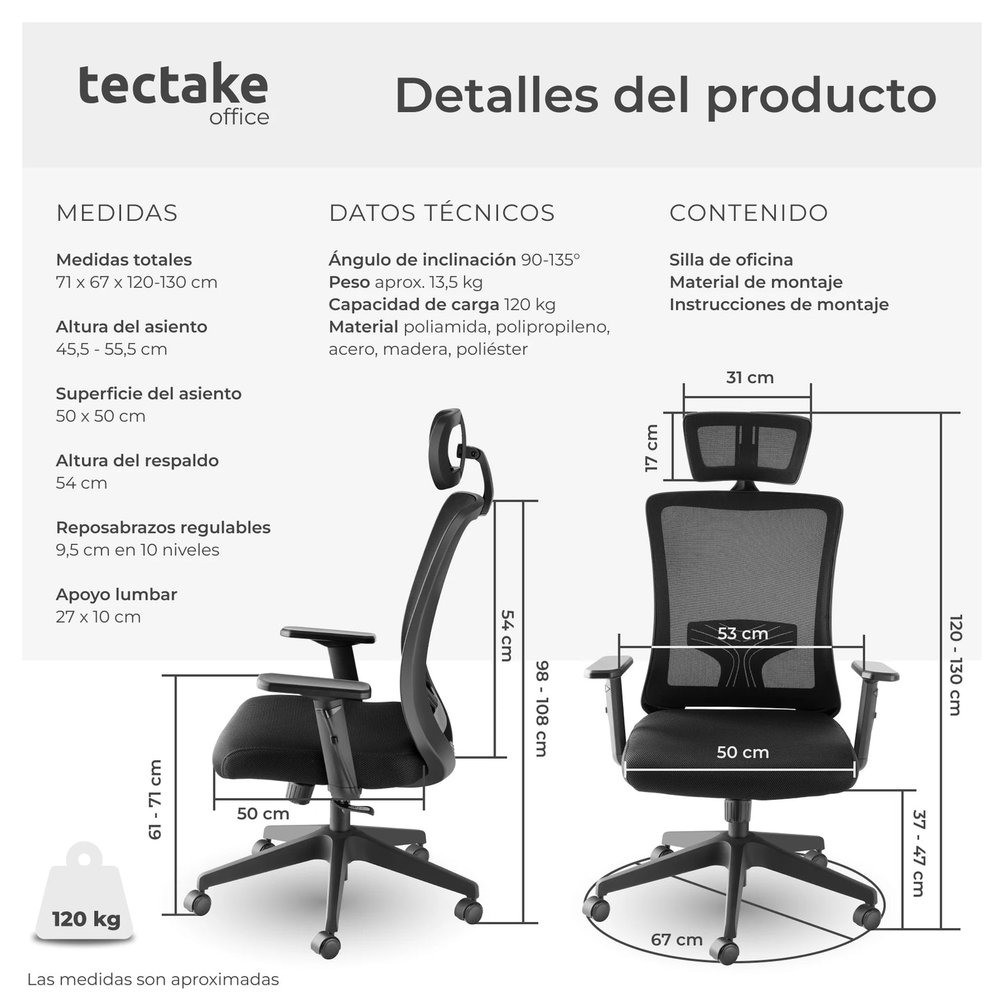 Tectake Adjustable Headrest Ergonomic PHOIBE Office Chair 360 ° Swivel Comfortable Padded Office Chair Ergonomic Backrest Adjustable Headrest Height Adjustable lumbar Support