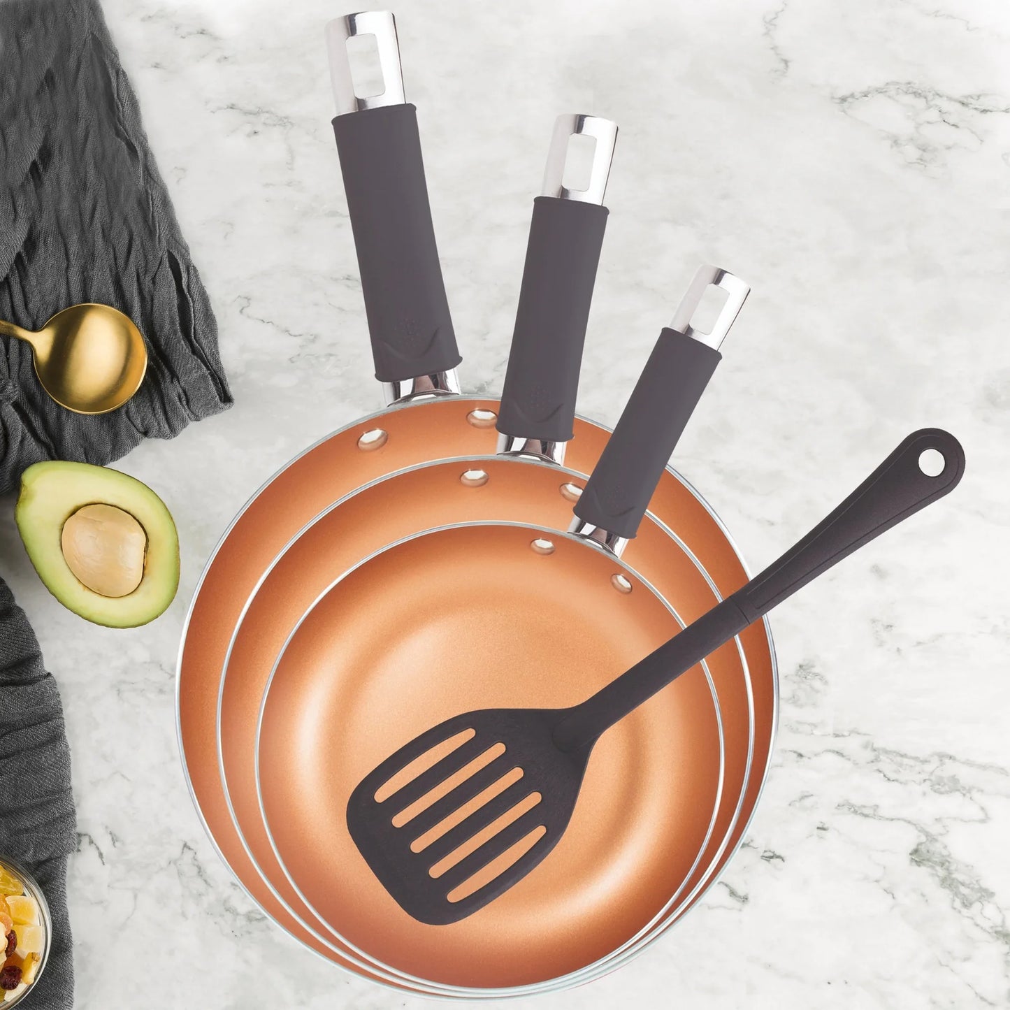 San Ignacio Optimum Copper 20/24/28cm (2 with Lid) Pressed Aluminum-Non-Stick-Induction Fit Set of 3 Pans