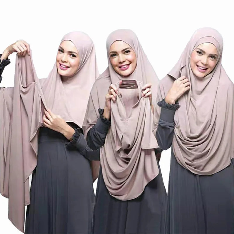 Muslim Jersey Hijab Scarf Women Double Loop Instant Hijab Scarf Femme Musulman Islamic Headscarf Cotton Shawl Wrap Bandana