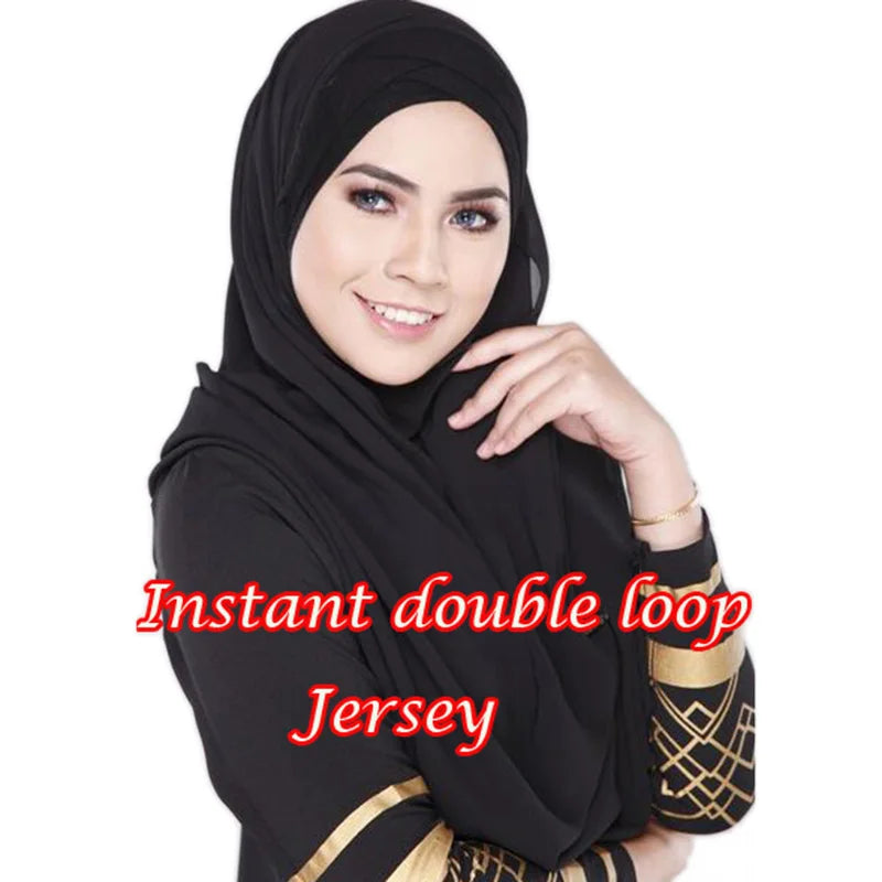 Muslim Jersey Hijab Scarf Women Double Loop Instant Hijab Scarf Femme Musulman Islamic Headscarf Cotton Shawl Wrap Bandana