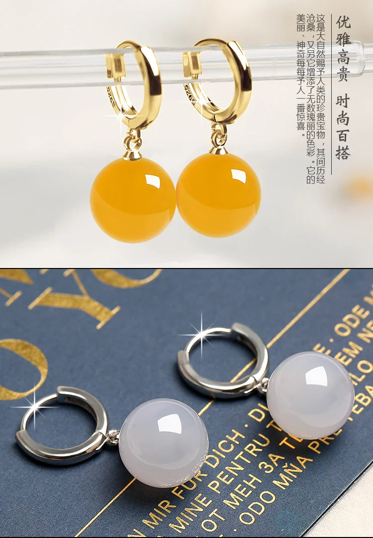 Elegant Geometric Crystal Chalcedony Earrings Smooth Comfortable Chalcedony Eardrop Chinoiserie Palace Jewelry Super Fairy Gift