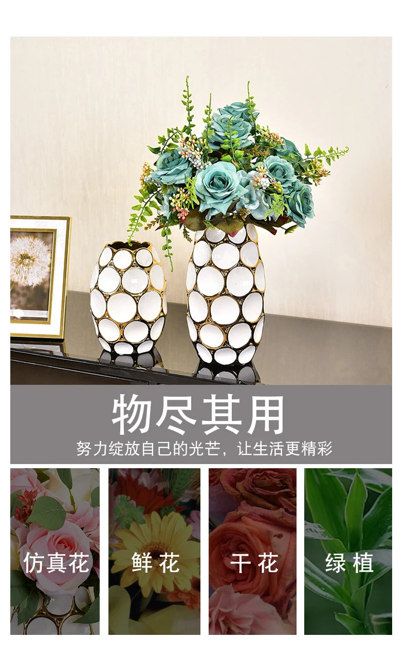 Modern light luxury vase living room flower arrangement European creative ceramic dried flower decoration simulation floral