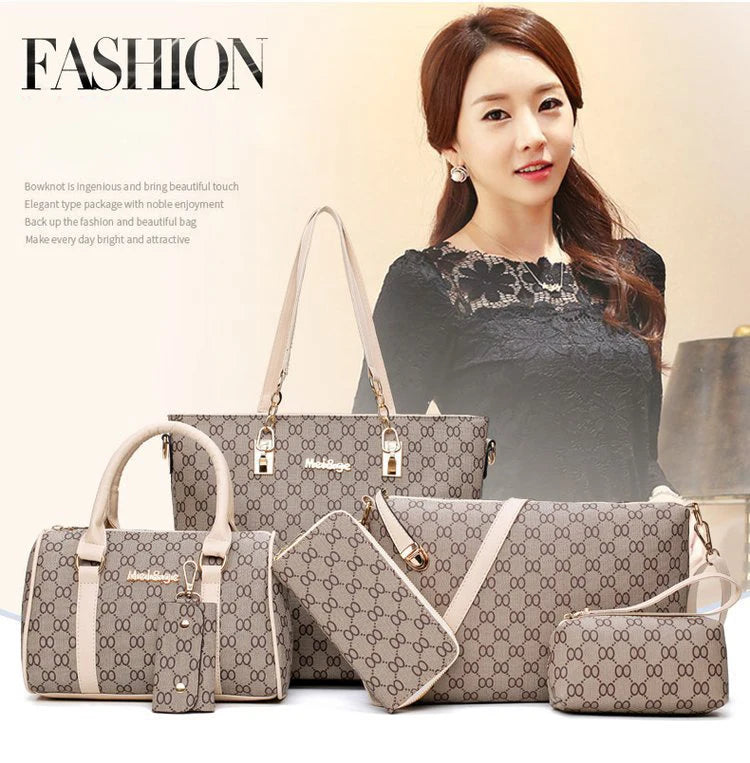 2022 Women Handbag Leather Shoulder Bags Fashion Totes Female Purse Six-Piece Set Designer Brand Large Capacity Casual