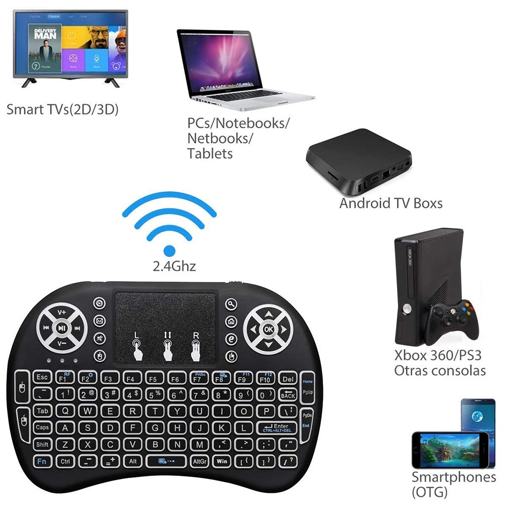 New Backlight mini i8 Keyboard Wireless Russian English Version Air Mouse Touchpad Handheld i8 Backlit Remote control For TV Box