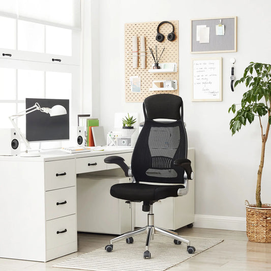 SONGMICS Office Swivel Chair Mesh Desk Chair with Headrest Synchronized Mechanism and Adjustable Height Black