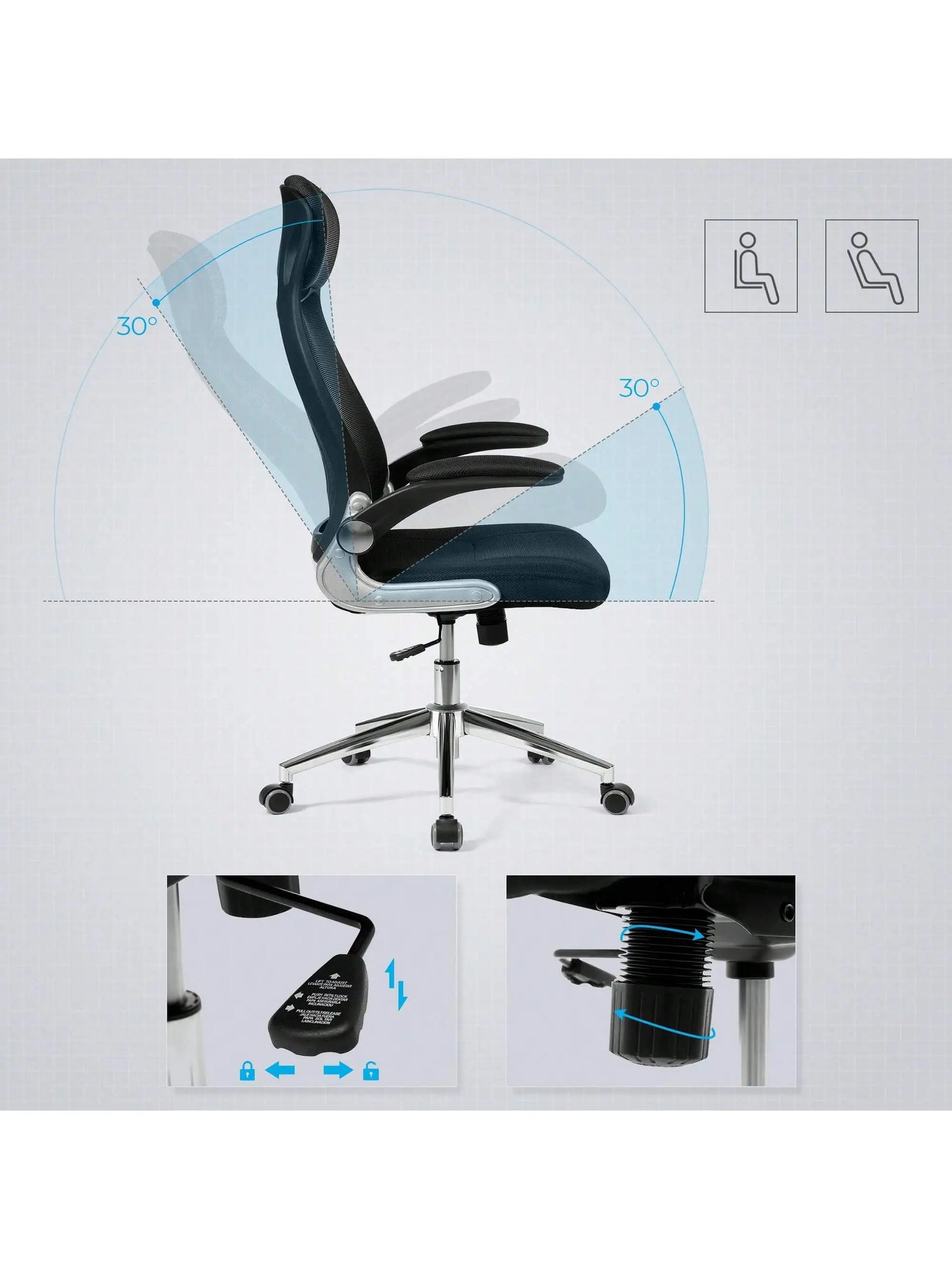 SONGMICS Office Swivel Chair Mesh Desk Chair with Headrest Synchronized Mechanism and Adjustable Height Black