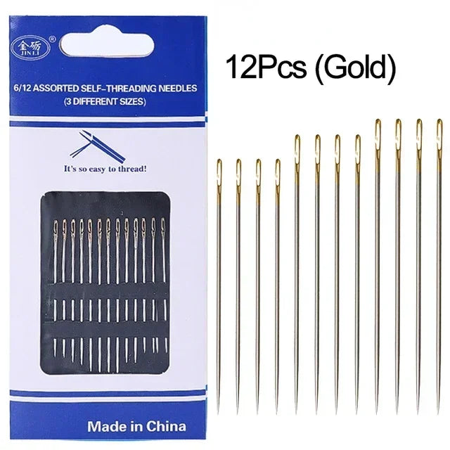 12/30Pcs Blind Needles Stainless Steel Self Threading Needle Set DIY Embroidery Elderly Hand Stitching Threader DIY Sewing Tools