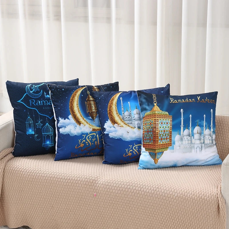 4Pcs 45x45cm Ramadan Decoration For Home 2025 Eid Mubarak Cushion Cover Eid Islamic Muslim Happy Eid Mosque Party Pillowcase