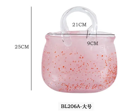 Pink Pail Glass Handbag Home Decor Flower Vase Decoration Piece Creative Internet Celebrity INS Wind Hydroponic Vase Retro