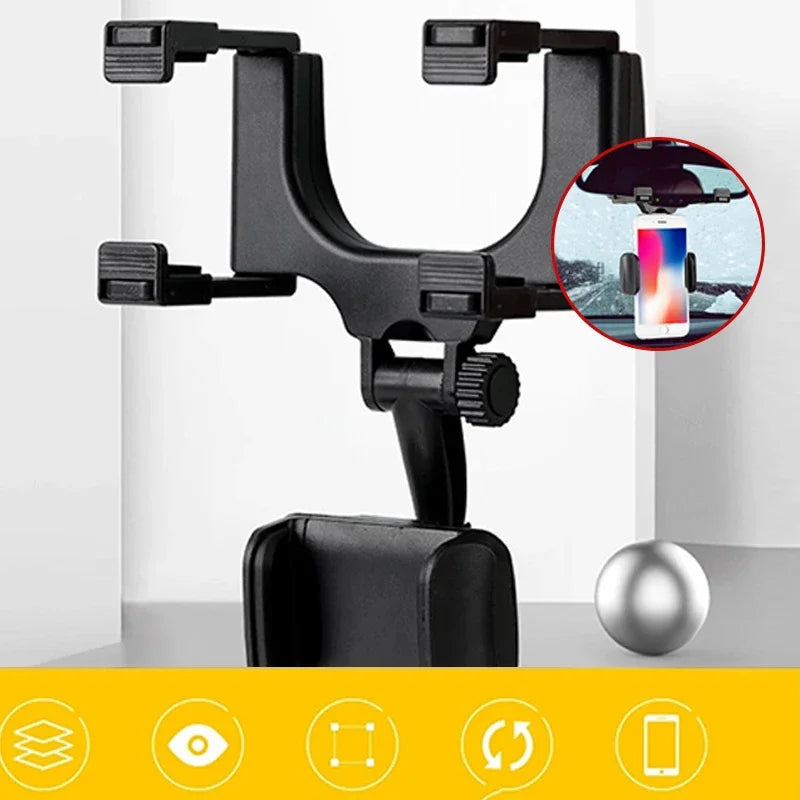 360° Car Rearview Mirror Mobile Phone Holder for Car Mount Smartphone GPS Holder Support Rotating Adjustable Telescopic Phone