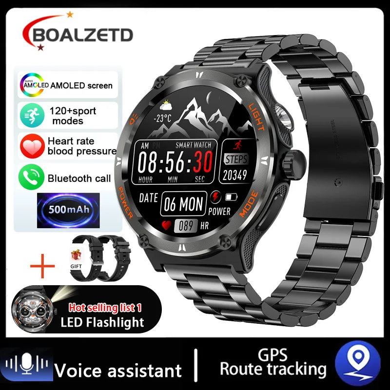 EIGIIS Smart Watch 3ATM Waterproof 1.53" KT76 Men Sport With Compass And LED Flashlight Heart Rate Sleep Analysis Bluetooth Call