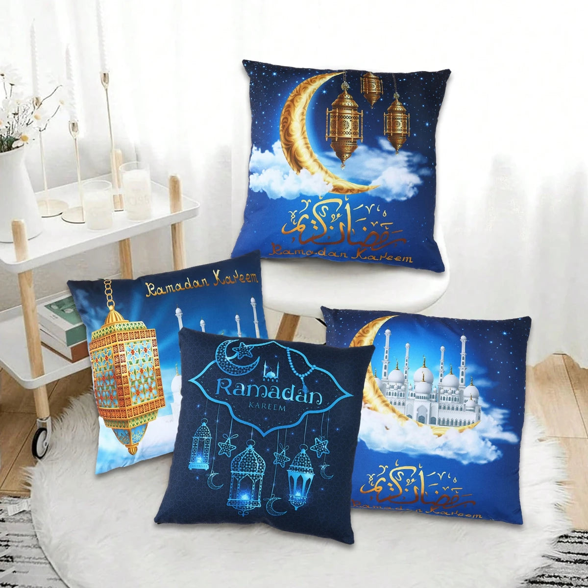 4Pcs 45x45cm Ramadan Decoration For Home 2025 Eid Mubarak Cushion Cover Eid Islamic Muslim Happy Eid Mosque Party Pillowcase